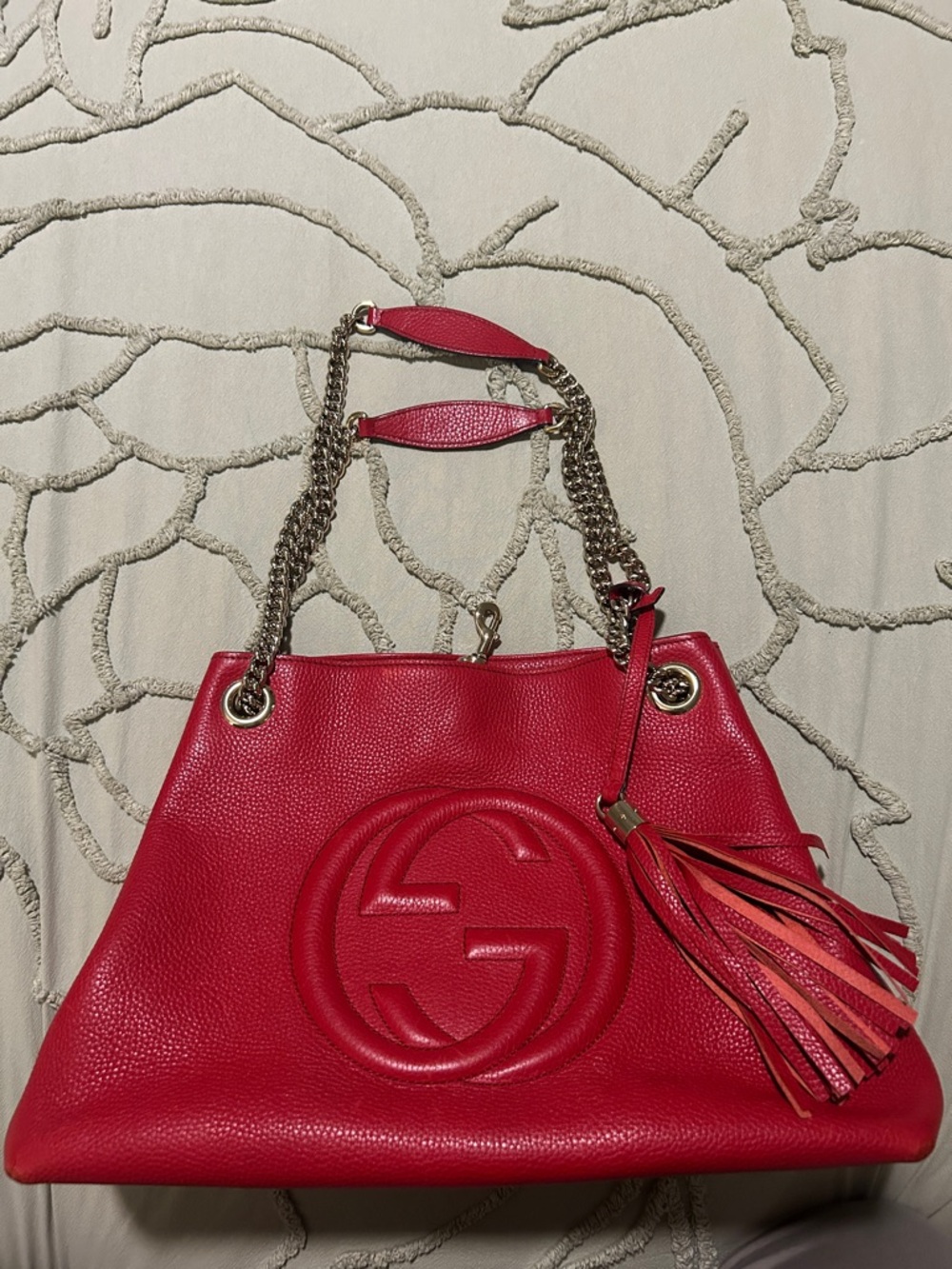 Gucci Red Pebbled Leather Shoulder Bag and Gucci Red Wallet for $900